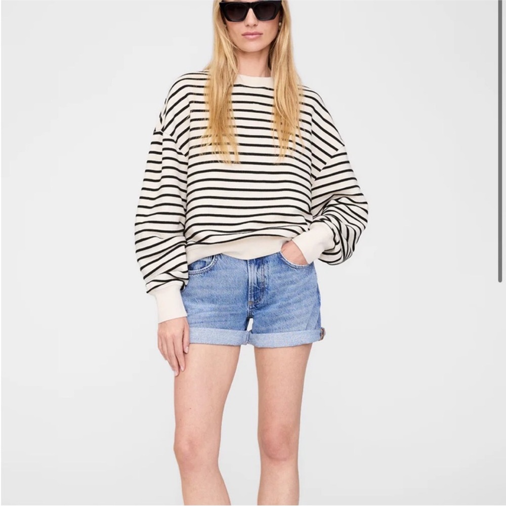 Anine Bing Women's Ivory/Black Striped Dean Sweatshirt black/ivory French terry